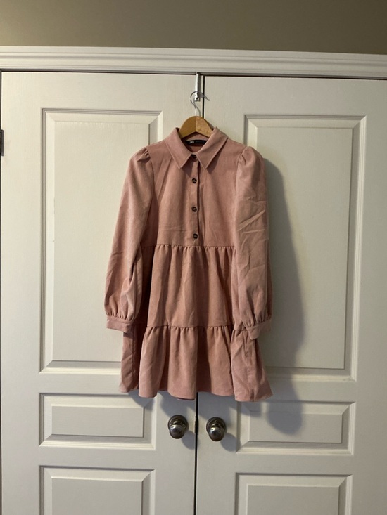 Zara Dresses & Skirts - Zara Blush Corduroy Collared Button-down Dress, S